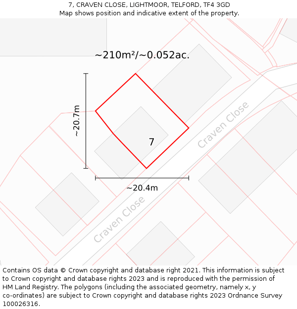 7, CRAVEN CLOSE, LIGHTMOOR, TELFORD, TF4 3GD: Plot and title map