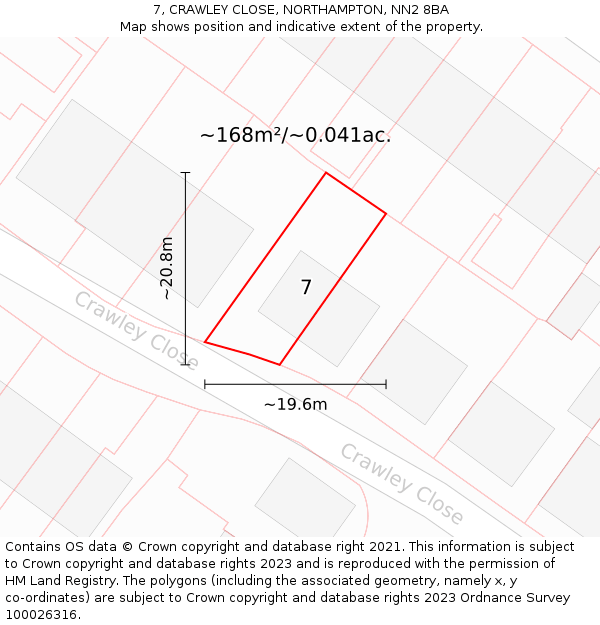 7, CRAWLEY CLOSE, NORTHAMPTON, NN2 8BA: Plot and title map