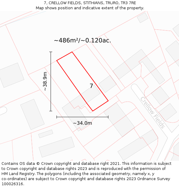 7, CRELLOW FIELDS, STITHIANS, TRURO, TR3 7RE: Plot and title map