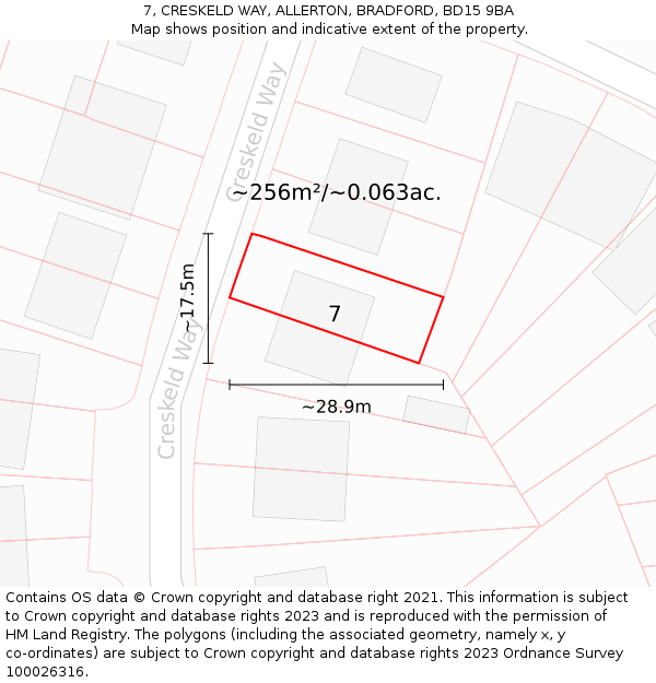 7, CRESKELD WAY, ALLERTON, BRADFORD, BD15 9BA: Plot and title map