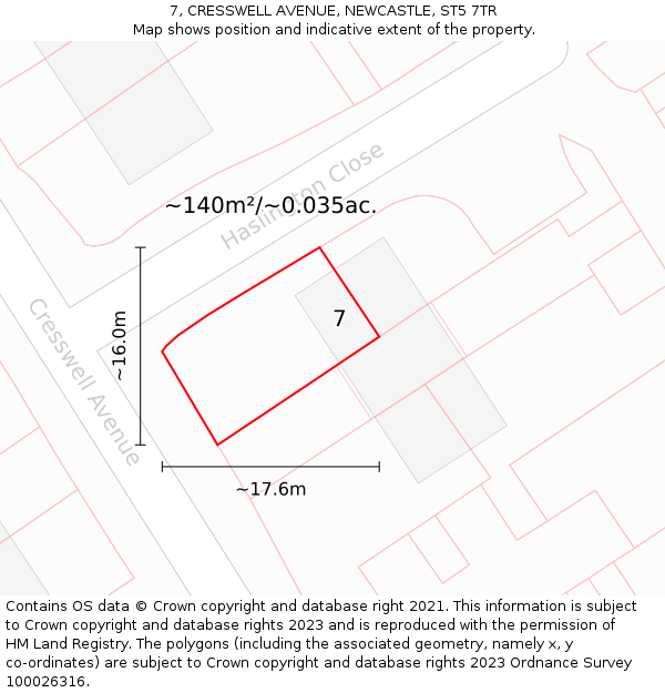 7, CRESSWELL AVENUE, NEWCASTLE, ST5 7TR: Plot and title map
