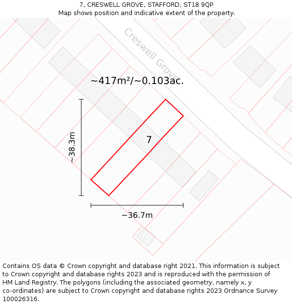 7, CRESWELL GROVE, STAFFORD, ST18 9QP: Plot and title map
