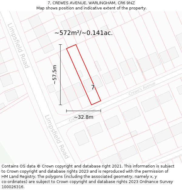 7, CREWES AVENUE, WARLINGHAM, CR6 9NZ: Plot and title map
