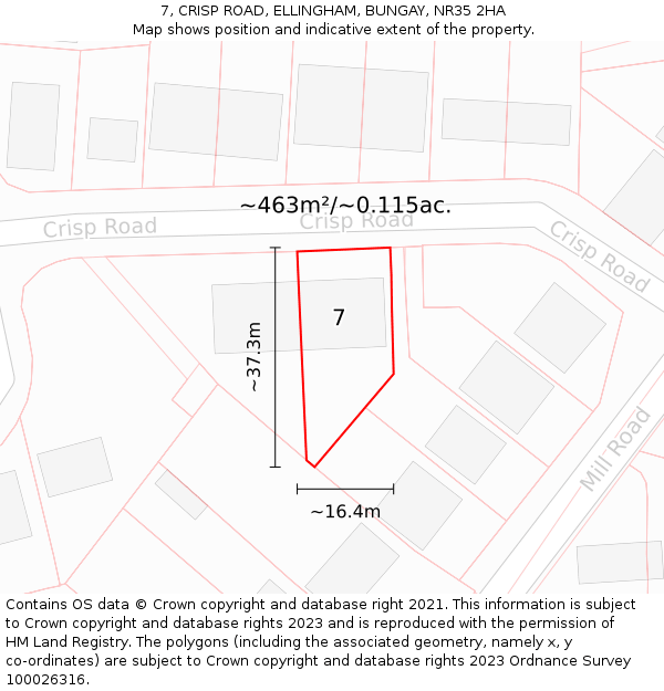 7, CRISP ROAD, ELLINGHAM, BUNGAY, NR35 2HA: Plot and title map