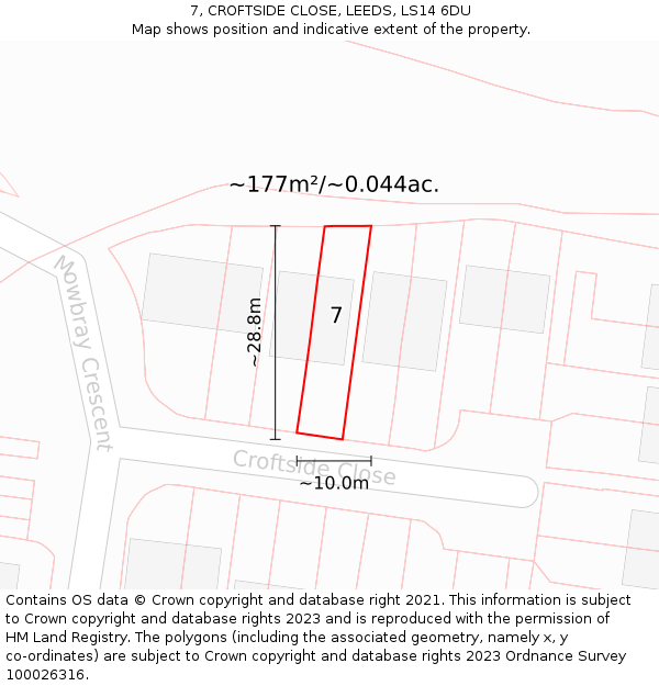 7, CROFTSIDE CLOSE, LEEDS, LS14 6DU: Plot and title map