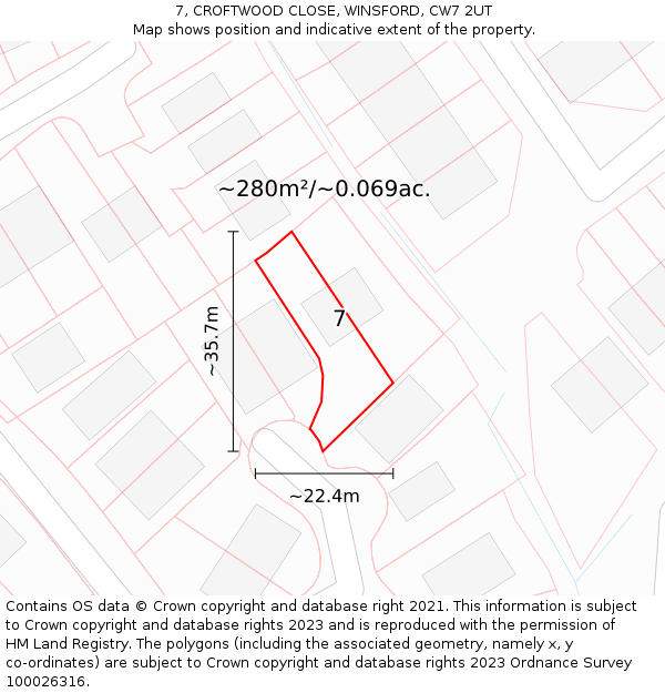 7, CROFTWOOD CLOSE, WINSFORD, CW7 2UT: Plot and title map