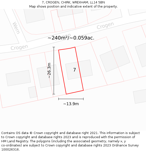 7, CROGEN, CHIRK, WREXHAM, LL14 5BN: Plot and title map