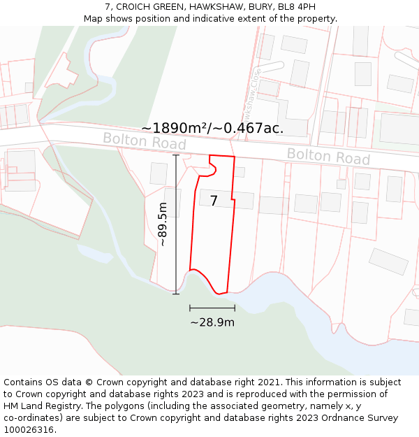 7, CROICH GREEN, HAWKSHAW, BURY, BL8 4PH: Plot and title map