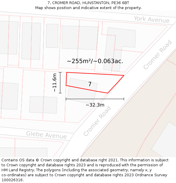 7, CROMER ROAD, HUNSTANTON, PE36 6BT: Plot and title map