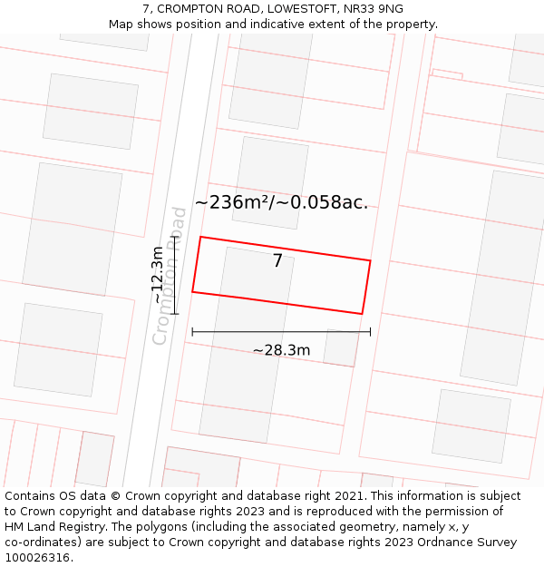 7, CROMPTON ROAD, LOWESTOFT, NR33 9NG: Plot and title map