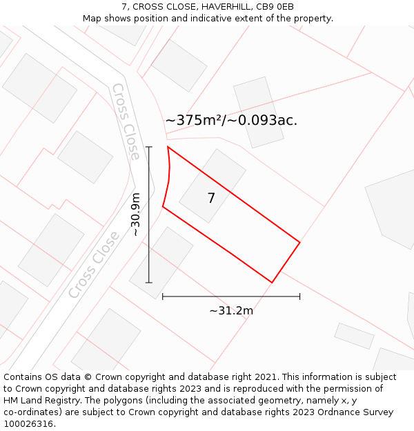 7, CROSS CLOSE, HAVERHILL, CB9 0EB: Plot and title map