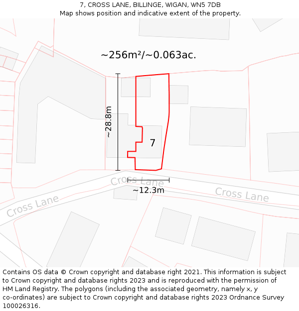 7, CROSS LANE, BILLINGE, WIGAN, WN5 7DB: Plot and title map