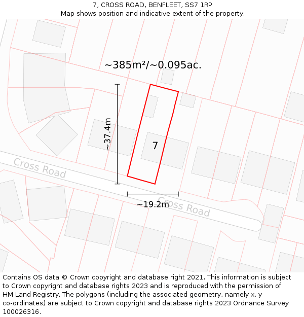 7, CROSS ROAD, BENFLEET, SS7 1RP: Plot and title map