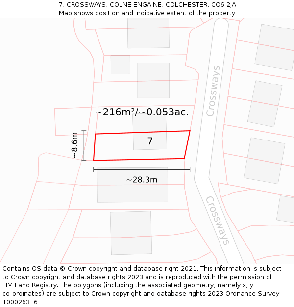 7, CROSSWAYS, COLNE ENGAINE, COLCHESTER, CO6 2JA: Plot and title map