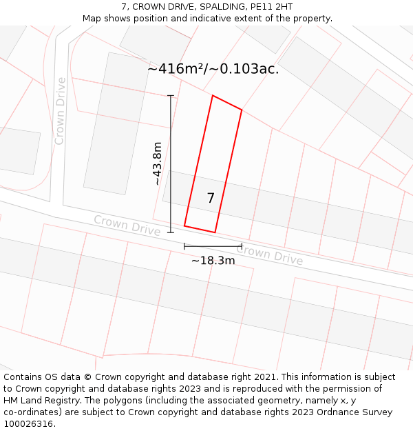 7, CROWN DRIVE, SPALDING, PE11 2HT: Plot and title map