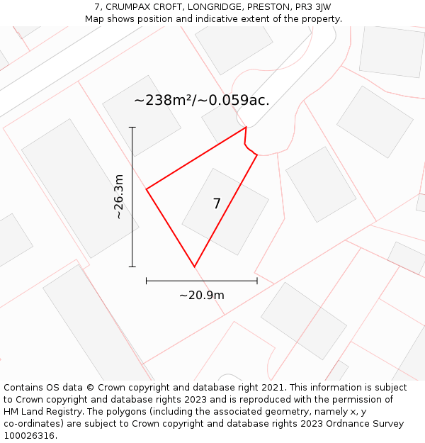 7, CRUMPAX CROFT, LONGRIDGE, PRESTON, PR3 3JW: Plot and title map