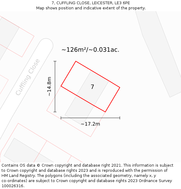 7, CUFFLING CLOSE, LEICESTER, LE3 6PE: Plot and title map