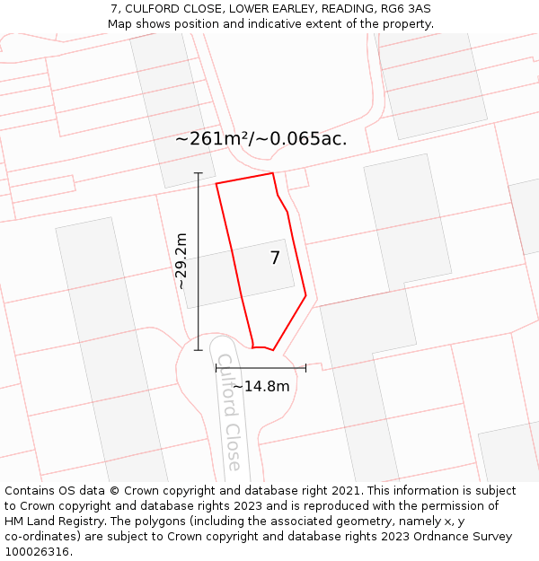 7, CULFORD CLOSE, LOWER EARLEY, READING, RG6 3AS: Plot and title map
