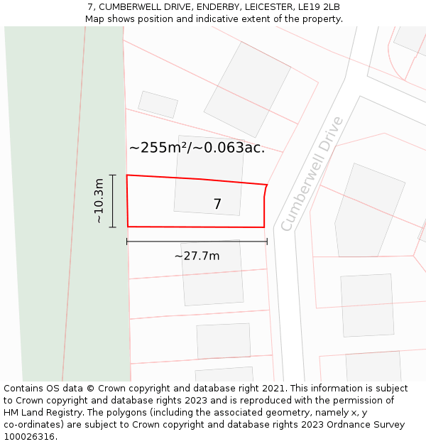 7, CUMBERWELL DRIVE, ENDERBY, LEICESTER, LE19 2LB: Plot and title map