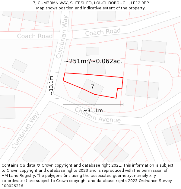 7, CUMBRIAN WAY, SHEPSHED, LOUGHBOROUGH, LE12 9BP: Plot and title map
