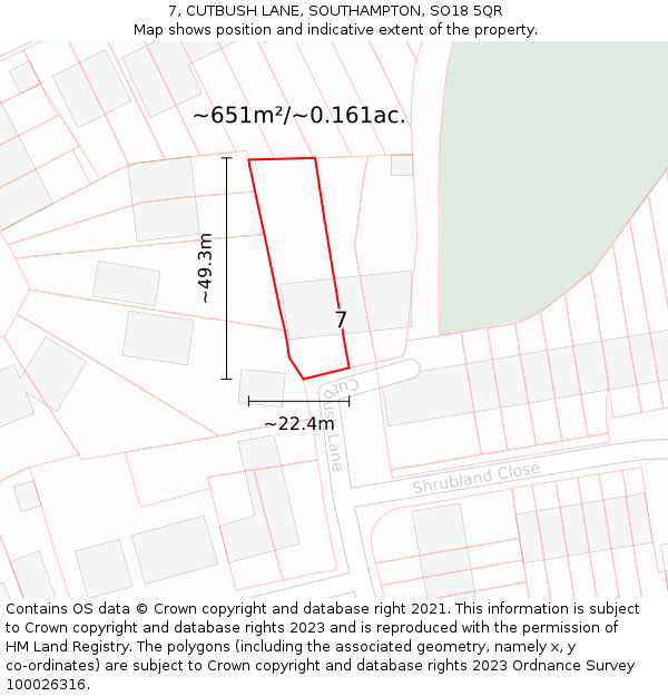 7, CUTBUSH LANE, SOUTHAMPTON, SO18 5QR: Plot and title map