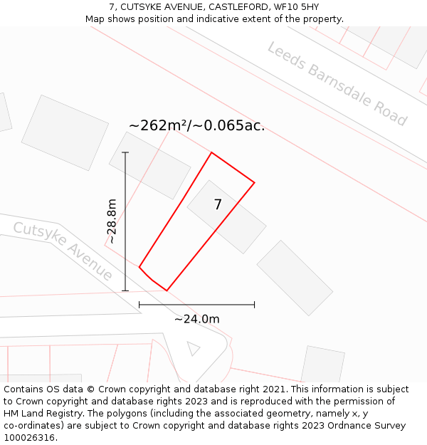 7, CUTSYKE AVENUE, CASTLEFORD, WF10 5HY: Plot and title map