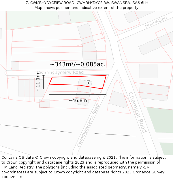 7, CWMRHYDYCEIRW ROAD, CWMRHYDYCEIRW, SWANSEA, SA6 6LH: Plot and title map