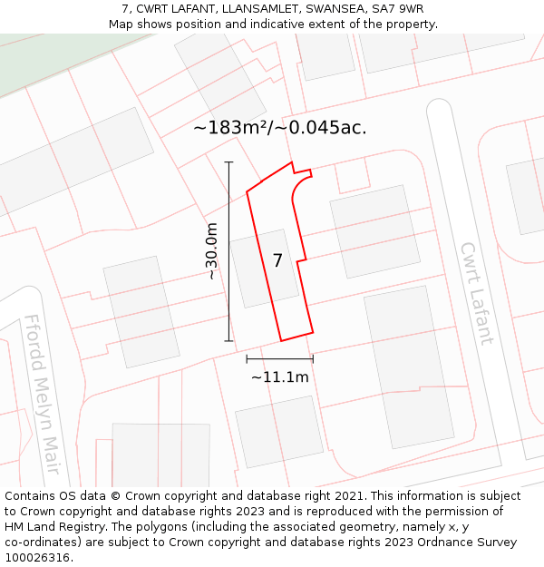 7, CWRT LAFANT, LLANSAMLET, SWANSEA, SA7 9WR: Plot and title map