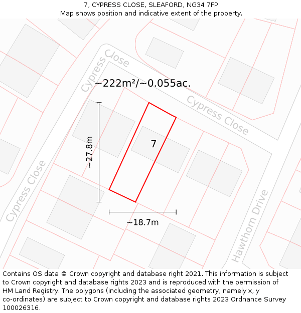 7, CYPRESS CLOSE, SLEAFORD, NG34 7FP: Plot and title map