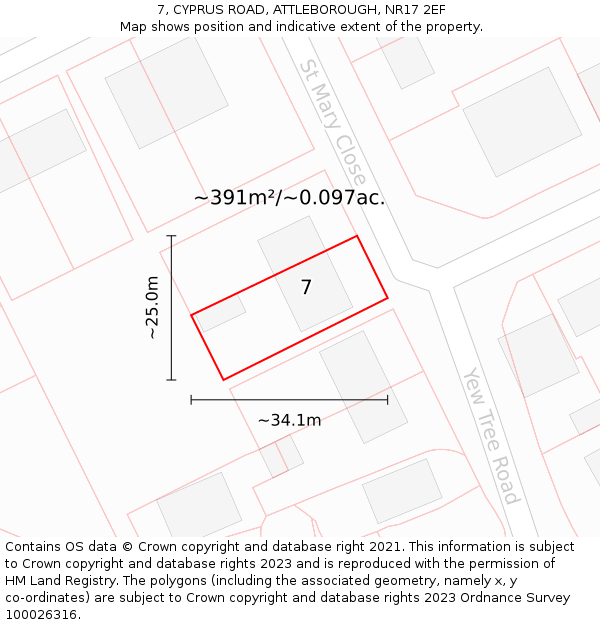 7, CYPRUS ROAD, ATTLEBOROUGH, NR17 2EF: Plot and title map