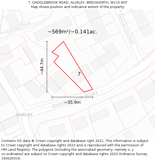 7, DADDLEBROOK ROAD, ALVELEY, BRIDGNORTH, WV15 6NT: Plot and title map