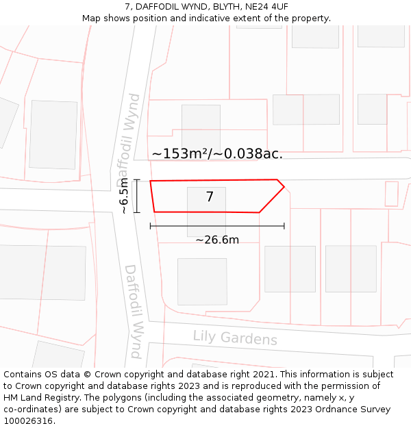 7, DAFFODIL WYND, BLYTH, NE24 4UF: Plot and title map