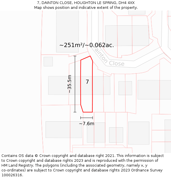 7, DAINTON CLOSE, HOUGHTON LE SPRING, DH4 4XX: Plot and title map