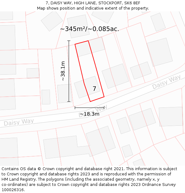 7, DAISY WAY, HIGH LANE, STOCKPORT, SK6 8EF: Plot and title map