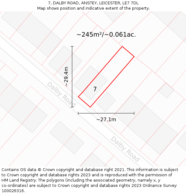 7, DALBY ROAD, ANSTEY, LEICESTER, LE7 7DL: Plot and title map