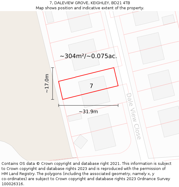7, DALEVIEW GROVE, KEIGHLEY, BD21 4TB: Plot and title map