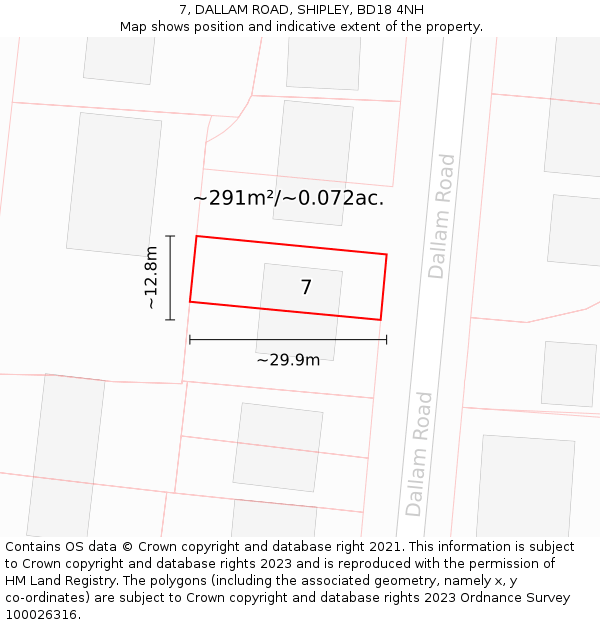 7, DALLAM ROAD, SHIPLEY, BD18 4NH: Plot and title map