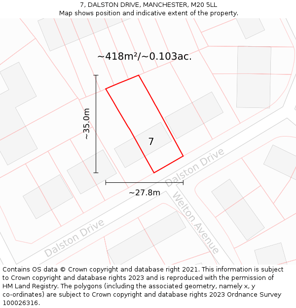 7, DALSTON DRIVE, MANCHESTER, M20 5LL: Plot and title map