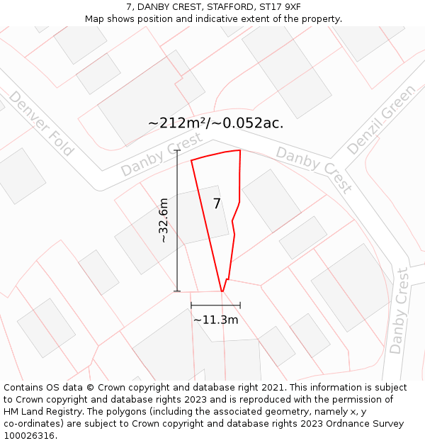 7, DANBY CREST, STAFFORD, ST17 9XF: Plot and title map