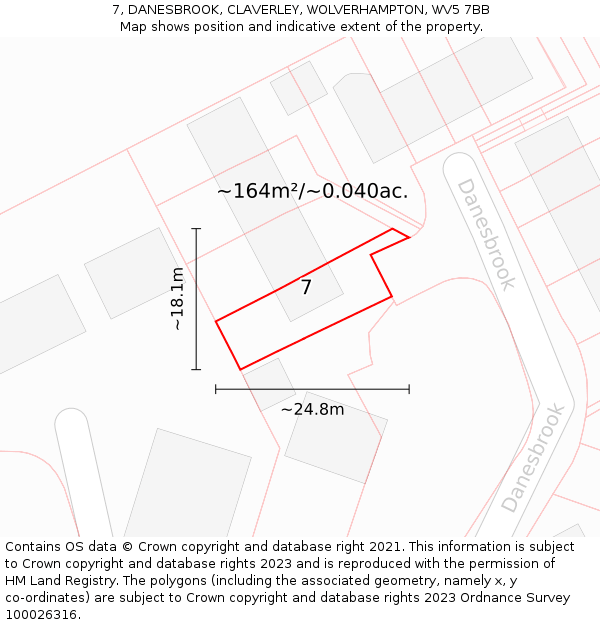 7, DANESBROOK, CLAVERLEY, WOLVERHAMPTON, WV5 7BB: Plot and title map