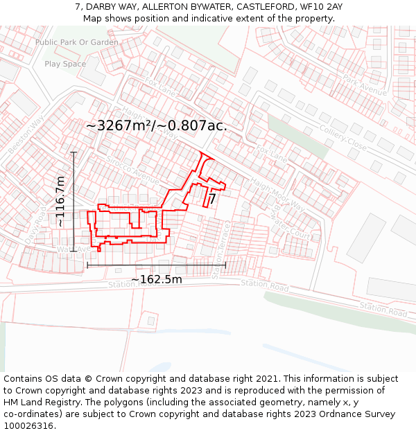 7, DARBY WAY, ALLERTON BYWATER, CASTLEFORD, WF10 2AY: Plot and title map