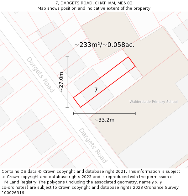 7, DARGETS ROAD, CHATHAM, ME5 8BJ: Plot and title map