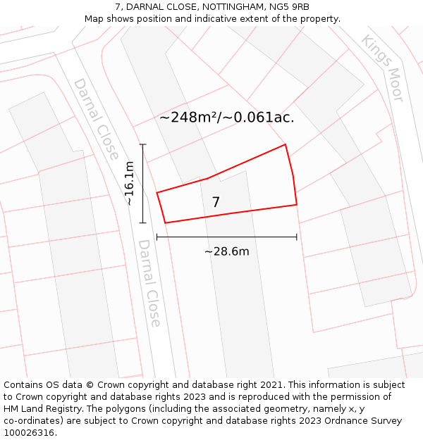7, DARNAL CLOSE, NOTTINGHAM, NG5 9RB: Plot and title map