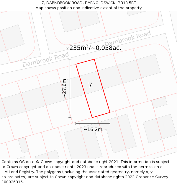 7, DARNBROOK ROAD, BARNOLDSWICK, BB18 5RE: Plot and title map