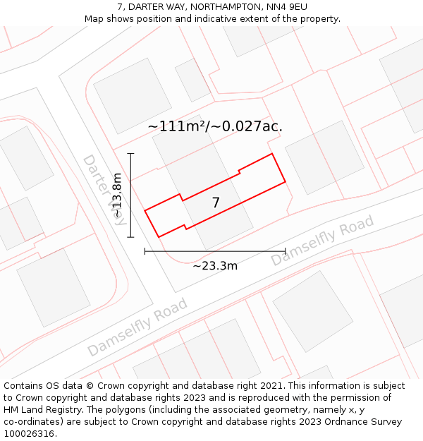 7, DARTER WAY, NORTHAMPTON, NN4 9EU: Plot and title map