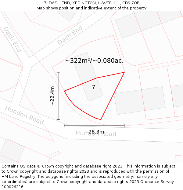 7, DASH END, KEDINGTON, HAVERHILL, CB9 7QR: Plot and title map