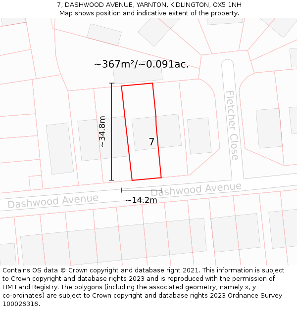 7, DASHWOOD AVENUE, YARNTON, KIDLINGTON, OX5 1NH: Plot and title map
