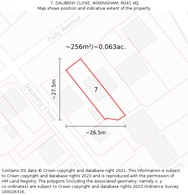 7, DAUBENY CLOSE, WOKINGHAM, RG41 4EJ: Plot and title map