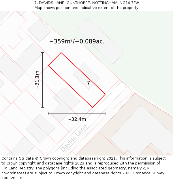 7, DAVIDS LANE, GUNTHORPE, NOTTINGHAM, NG14 7EW: Plot and title map