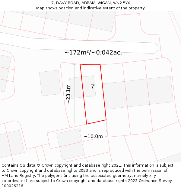 7, DAVY ROAD, ABRAM, WIGAN, WN2 5YX: Plot and title map